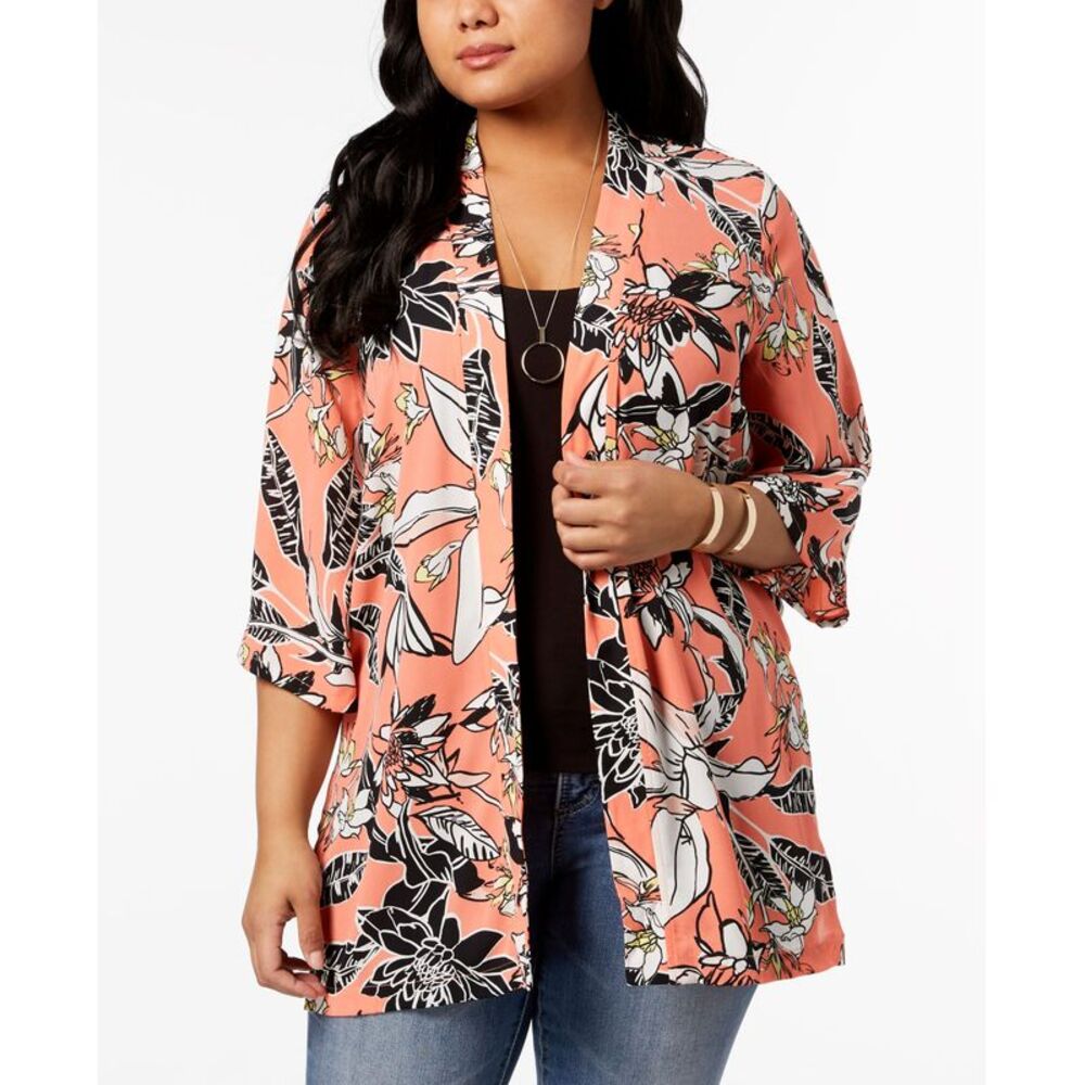 NY Collection Plus Size Printed Kimono Jacket